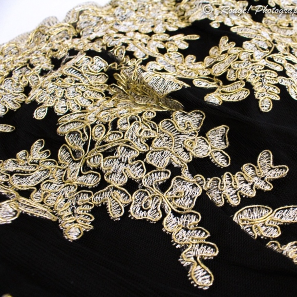 Gold Embroidery on Mesh Black Jumpsuit - Picture 6 of 9